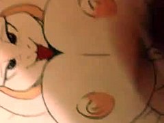 Shemale Toriel zeigt ihre Titten und Sperma in einem Video der Regel 34