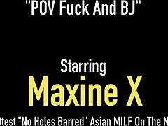 Asian mommy Maxinex gives a blowjob that leads to a cumshot