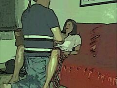 Баба и дядо се подиграват на дивана в ранно анимационно видео