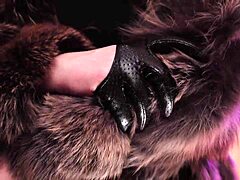 MILF dominates with fur coat and leather gloves in homemade video