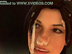 Kartun 3D ibu yang menggairahkan dicekik oleh Lara Croft