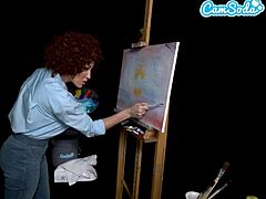 Ryan Keely's seductive Bob Ross cosplay during a painting lesson