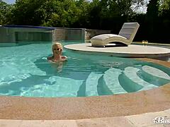 Mature and curvy blondes indulge in self-pleasure by the pool