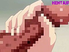 A seductive dark-haired woman fondles a penis between her ample breasts - animated content