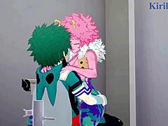 Mina Ashido ve Momo Yaoyorozu, My Hero Academia hentai'de Izuku Midoriya ile yoğun bir üçlüye giriyor