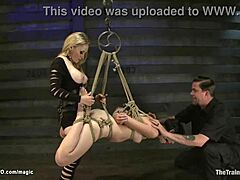 Kinky lesbian training with submissive in bondage