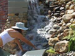 Candi annie enjoys an outdoor waterfall fuck and swallows a huge load of cum