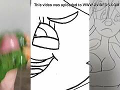 Uma garota hentai gorda com seios grandes se masturba com um cara e um coelho em um vídeo quente