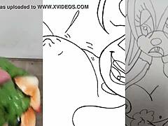 A nagy mellekkel rendelkező kövér hentai lány egy párás videóban maszturbál egy férfit és egy nyulat