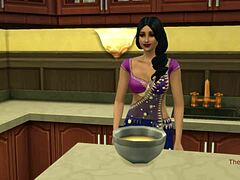 Styvmamma har sex med styvdottern i en lesbisk scen i Sims 4